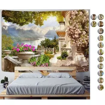 Мандала Гобелен Индия Замок Архитектура Европейский Стиль Украшения Настенный Гобелен Бохо Декор Настенный Гобелен Для Спальни 95x73cm чёрный