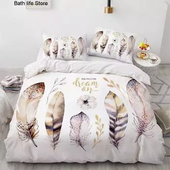 Mandala Luxury 3D Design Feather Постельное белье Одеяло Пододеяльник Постельное белье Single King Queen Double Single Size Домашний текстиль Us Queen 228x228cm