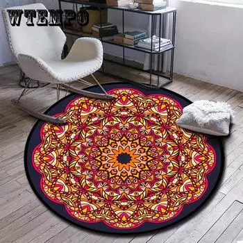 Мандала Ретро Круглый Ковер Богемный Стиль Гостиная Спальня Кабинет Домашний Этнический Стиль Ковер Гостиная Диван Круглый Напольный Коврик 60cmx60cm