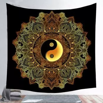 Мандала Стиль Инь Ян Багуа Гобелен Кружевной Настенный Декор Бронзовый Принт Ткань Спальня Гостиная Домашний Декор Гобелен Настенный Гобелен 100X75CM