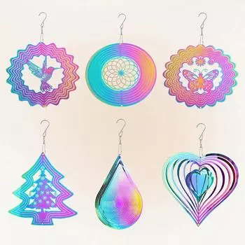 Мандала Ветряная вертушка 3D из нержавеющей стали Кинетическая подвесная вертушка Ветряная колокольчик для сада Декор с поворотным крючком Ветряная мельница