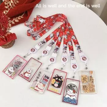 Maneki Neko Maneki Neko Card Holder Long Rope ID Card Holders Student Lucky Cat Card Cover Student StyleK