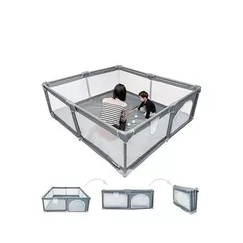 Манеж RiZKiZ складной, мягкий, сетчатый, детский, квадратный, легко моется, просто наденьте его [Ширина 190 см x Высота 205 см прибл.. 68 см] высокий тип Примерно 2 татами