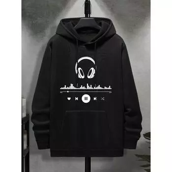 Manfinity Dauomo Мужская термотолстовка с капюшоном и карманом-кенгуру с принтом наушников S