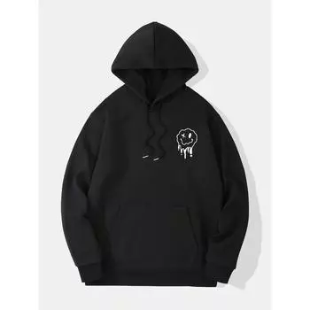 Manfinity Dauomo Мужская толстовка с капюшоном и мультяшным рисунком, карманом-кенгуру, затягивающимся шнурком, с термоподкладкой S