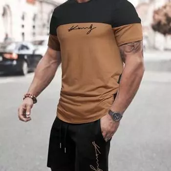 Manfinity Homme Мужская двухцветная футболка с графическим принтом и шорты на талии с завязками S