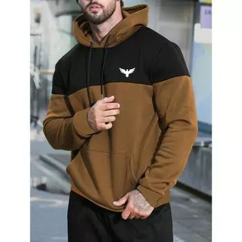 Manfinity Homme Мужская двухцветная толстовка с капюшоном и карманом-кенгуру с принтом орла S