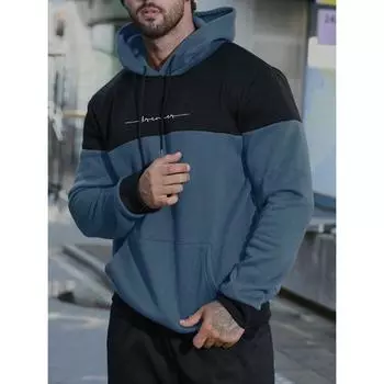 Manfinity Homme Мужская двухцветная толстовка с капюшоном и графическим принтом в виде буквы «кенгуру», с карманом-кенгуру и шнурком на подкладке XS