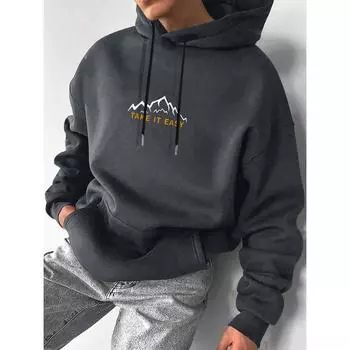 Manfinity Homme Мужская толстовка с капюшоном и принтом «Горы и лозунг» на термоподкладке S