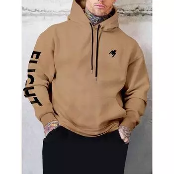 Manfinity Homme Мужская толстовка с капюшоном и принтом в виде буквы, карманом-кенгуру, затягивающимся шнурком, с термоподкладкой S