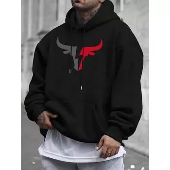 Manfinity Homme Мужская толстовка с капюшоном и завязками на плечах с рисунком быка S