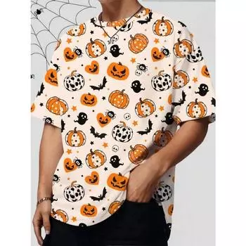 Manfinity Hypemode Модная повседневная футболка с принтом в стиле Хэллоуина, свободная, с заниженной линией плеч, с принтом по всей поверхности, мужская футболка, осень S