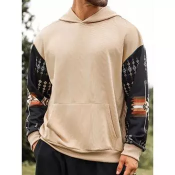 Manfinity Nomadique Мужская повседневная толстовка с длинными рукавами и капюшоном с геометрическим принтом на весну и осень S