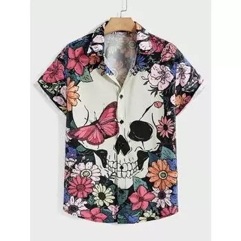 Manfinity RebelGame Мужская гавайская рубашка с цветочным принтом и принтом черепа S