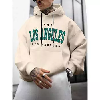 Manfinity Sporsity Plus Size Мужская толстовка с капюшоном с принтом букв и карманами, длинный рукав S