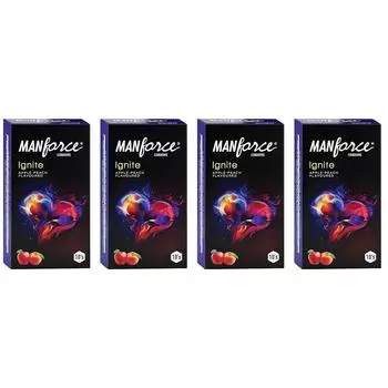 Manforce Ignite со вкусом яблока и персика, экстра в горошек, 10 шт. x упаковка из 4 шт.