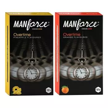 Manforce Overtime Апельсин и Ананас 3 в 1 (Ребристый, Контурный, Пунктирный) Презервативы, 10 шт.