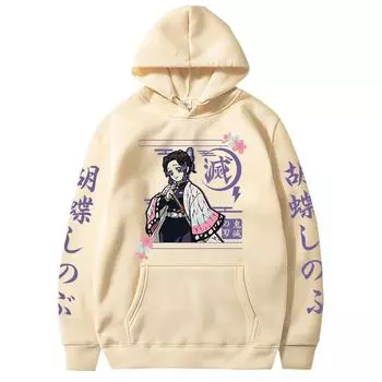 Манга Аниме Demon Slayer Kochou Shinobu Толстовки Женская уличная одежда Harajuku Aesthetic Butterfly Girl Oversize Hoodie Clothing XS хаки