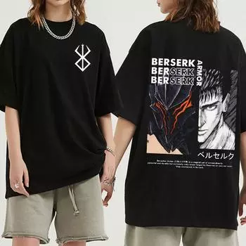 Манга Фехтовальщик Гацу Жертвоприношение Зодд Футболки унисекс Забавная модная двусторонняя футболка Аниме Берсерк Кишки Футболка Негабаритная уличная одежда S чёрный