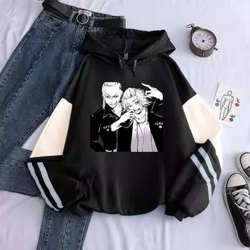 Манга Майки Токио Мстители Графические толстовки Draken Sano Manjirou Harajuku Trend Streetwear Мужчины Женщины Модные повседневные теплые толстовки 4XL чёрный