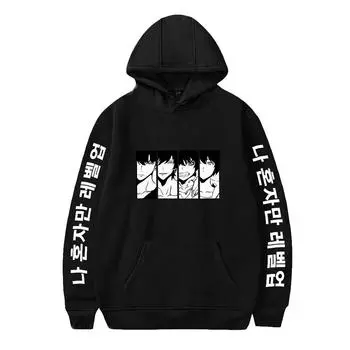 Manga Solo Leveling Sung Jin Woo Printed Hoodie Spring Long Sleeves Men Women Plus Size Hooded Sweatshirts Harajuku Loose Hoody S чёрный
