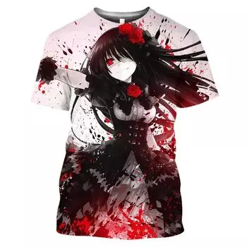 Mangas Date A Live Tokisaki Kurumi Sexy Girls Otaku Графические 3D Футболки Аниме Короткие Рукава Harajuku Рубашки для Мужчин Футболки Топы M