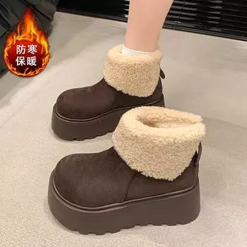 Mango head muffin ice cotton women s 2024 new small height increase thick bottom flip mouth piled thickened cotton shoes 35 темно-коричневого
