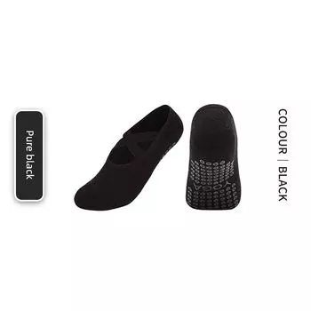 Mangosoda Yoga Special Non Slip Terry Sock Dance Fitness Combed Cotton Cross Strap Pilates Socks Pure black [for 35-size 40]]