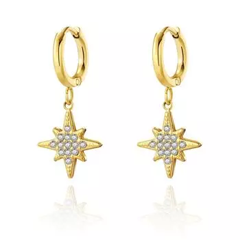 Mangxing Full Diamond Ear Buckle Titanium Steel Plated Real Gold French Exquisite Wind Stainless Steel Earrings Women s Plated with 14k real gold