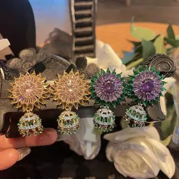 Mangxing Маленькие серьги с бахромой из цветного циркония в форме цветка, популярные ювелирные изделия розовый