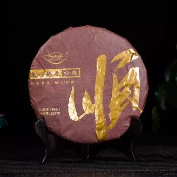 Мэнхайский альпийский чай пуэр, ферментированный весной, зрелый, лепешка Qizi, мягкий, нежный, 357 г