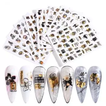 Маникюрная наклейка, легко наносится, легкая бумага, черная бронзирующая маникюрная наклейка, наклейка для женщин 1