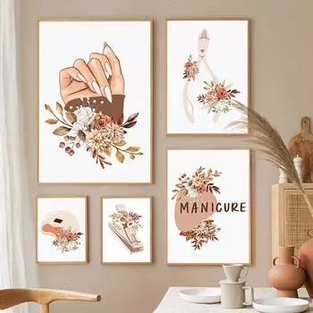 Маникюр Лак для ногтей Салон красоты Женщина Мода Плакат Скандинавский настенный рисунок Печать на холсте Абстрактные картины для декора спальни 21x30cm No Framed