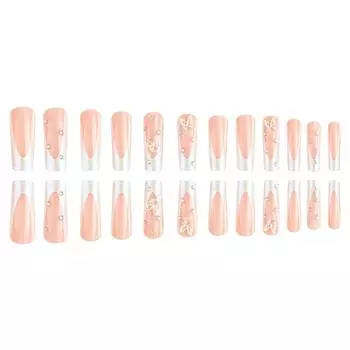 Маникюр Носимые ногти Френч Носимые ногти без следов Съемный маникюр Французский носимый маникюр Накладные ногти Наклейки One Size белый