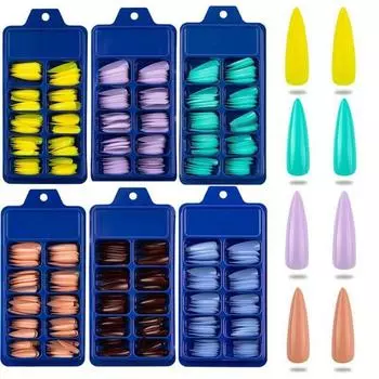 Маникюр Типсы Ложные 100 шт. Матовый сплошной цвет Длинные шпильки Простое полное покрытие Nail Art 1