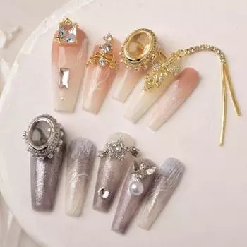 Маникюрный циркон, трехмерный DIY, нержавеющий, стильный металлический цветок-цепочка, подвеска-бабочка для ногтей, подвеска для салона A