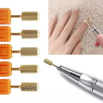 Маникюрный инструмент из вольфрамовой стали, золотисто-карбидное сверло для ногтей, электрическая машинка для ногтей для шлифования, резьбы, гравировки, обрезки F