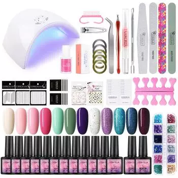Маникюрный набор COSCELIA, 12 шт. Гель-лак для ногтей со светодиодной лампой для ногтей 36 Вт, набор для сушки гель-лака и инструменты для дизайна ногтей, набор гелевых наклеек для ногтей