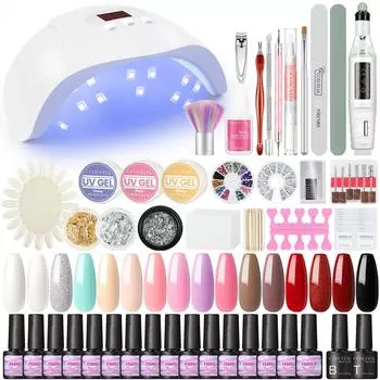 Маникюрный набор COSCELIA, 16 шт., гель-лак для ногтей, УФ-гель и 36 Вт, лампа для сушки ногтей, дрель для ногтей, инструменты для дизайна ногтей, набор гелей для наращивания ногтей