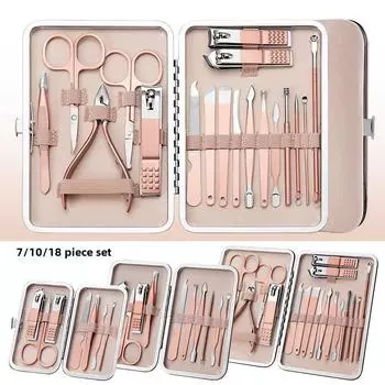 Маникюрный набор из 18 предметов из нержавеющей стали цвета розового золота