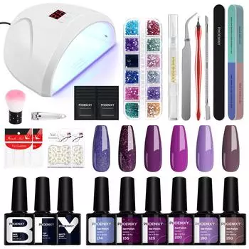 Маникюрный набор PHOENIXY, набор гель-лаков, набор инструментов, 6 цветов, набор блестящих гель-лаков, пилочка для ногтей, набор SET 1