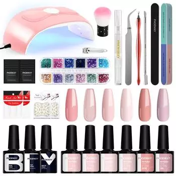 Маникюрный набор PHOENIXY со светодиодной лампой для ногтей 54 Вт, набор для ногтей, 6 цветов, УФ-гель-лак для ногтей, набор инструментов для ногтей
