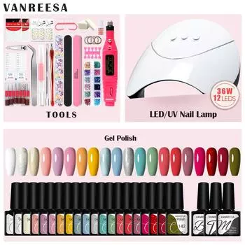 Маникюрный набор VANREESA для дизайна ногтей, гель-лак для ногтей, УФ-светодиодная лампа для маникюрного набора с базовым верхним слоем, электрическая дрель для ногтей