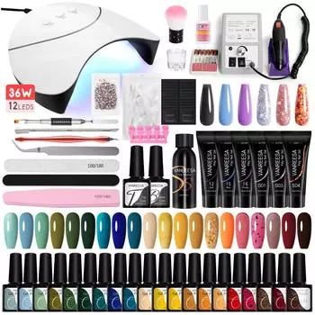 Маникюрный набор VANREESA, гибридный гель-лак для ногтей с гелем для наращивания ногтей, 36 Вт, лампа для отверждения ногтей, дрель для ногтей, инструменты для дизайна ногтей, наборы для дизайна