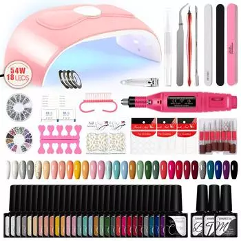 Маникюрный набор VANREESA с лампой для ногтей 54 Вт, сушилка для ногтей, дрель для ногтей, набор инструментов для замачивания ногтей, набор полигелевых гель-лаков для ногтей