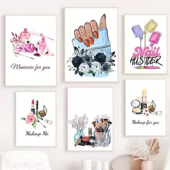 Маникюрный салон, модный макияж, настенная живопись на холсте, плакаты на скандинавскую тему и принты, настенные панно для декора гостиной, без рамки 21*30cm
