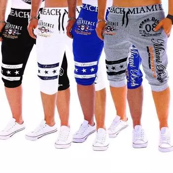 Manjianjing Летние повседневные мужские брюки-капри с буквенным принтом звезды и шнурком Спортивные брюки L чёрный