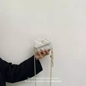 Mankok Mini Fashion Diamond Crossbody Bag Chain White small size can t fit the phone