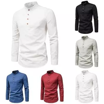 Mannen Повседневная блузка Katoen Льняная рубашка Lange Mouw Zomer Микроэластичные рубашки на пуговицах Voor Mannen M красный