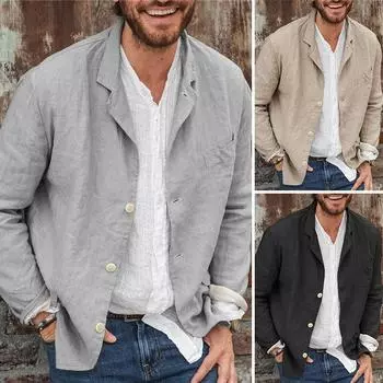 Mannen повседневные блейзеры однотонные Katoen Lange Mouwen Revers винтажная уличная одежда Bovenkleding Enkele бордовые костюмы для отдыха Mannen 2021 S хаки